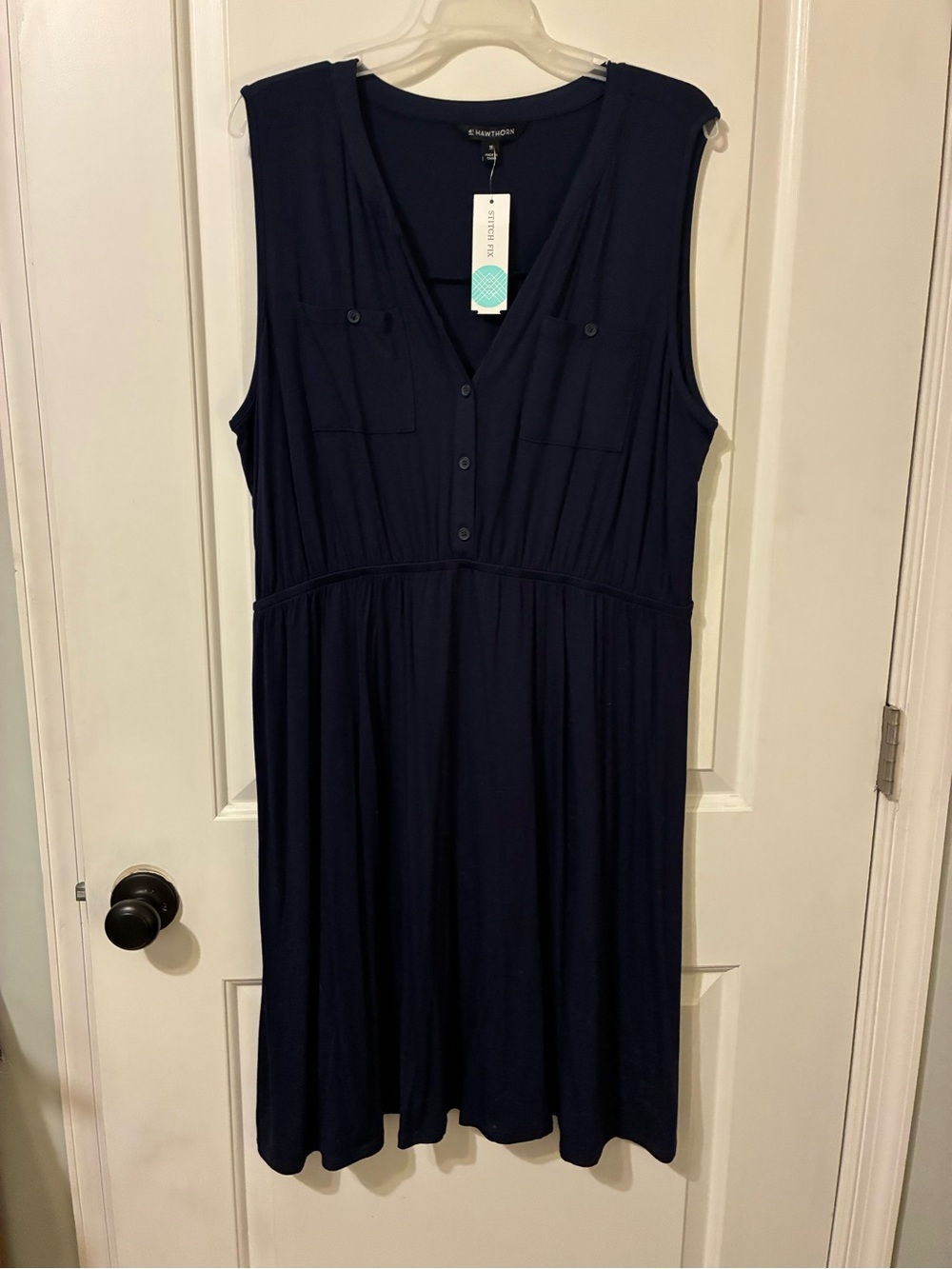 41 Hawthorn Navy Sleeveless V-Neck Button-Front Dress